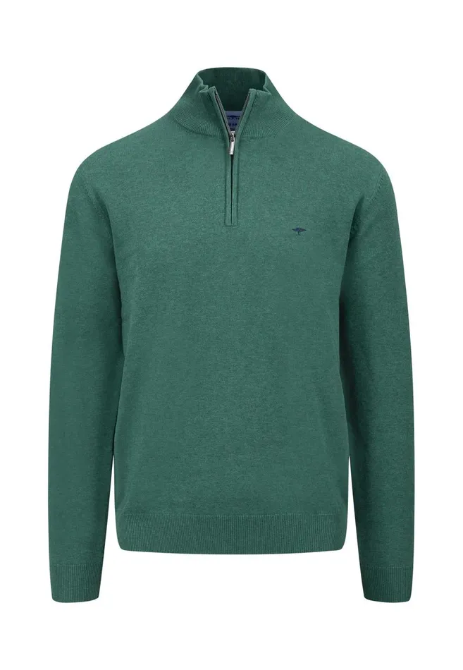 FYNCHHATTON Cotton Sweater With A Troyer Collar And Logo Detail Hazelruby Redazurenightdark Emeraldgrass Greenearthcharcoal Men Sweater