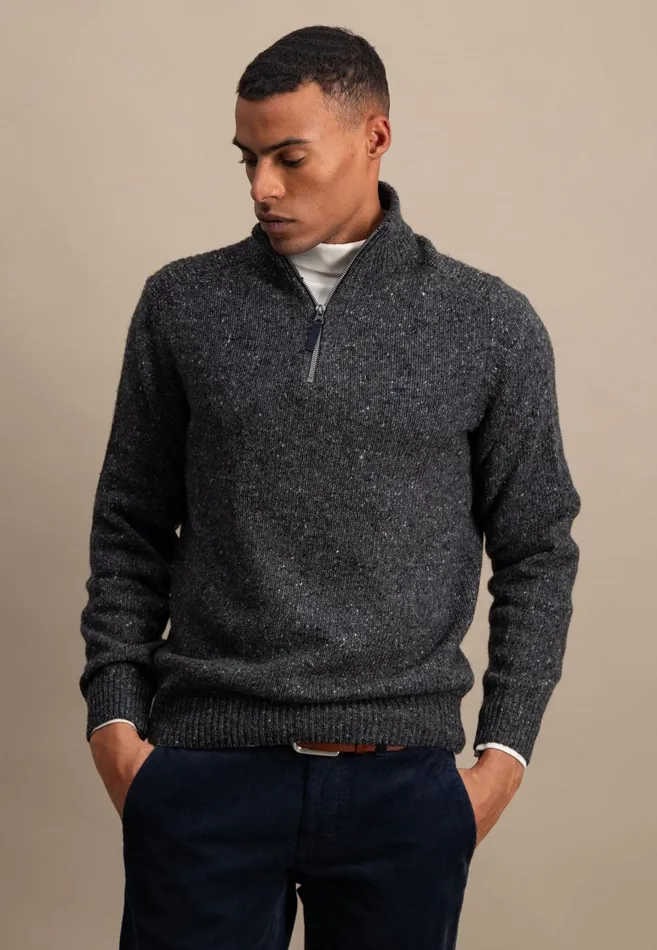 FYNCHHATTON Donegal Knitting Sweaters With Troyer Collar Steelwinter Whitenavynew Dijonflamecloud Blue Men Sweater FYNCHHATTON Donegal Knitting Sweaters With Troyer Collar Steelwinter Whitenavynew Dijonflamecloud Blue Men Sweater