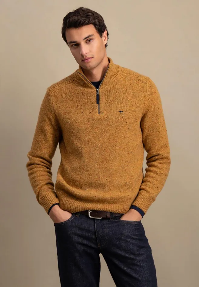 FYNCHHATTON Donegal Knitting Sweaters With Troyer Collar Steelwinter Whitenavynew Dijonflamecloud Blue Men Sweater