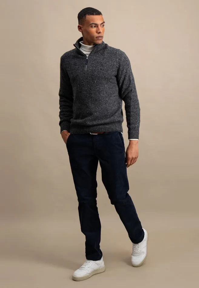 FYNCHHATTON Donegal Knitting Sweaters With Troyer Collar Steelwinter Whitenavynew Dijonflamecloud Blue Men Sweater