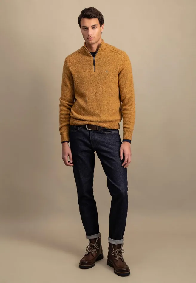 FYNCHHATTON Donegal Knitting Sweaters With Troyer Collar Steelwinter Whitenavynew Dijonflamecloud Blue Men Sweater