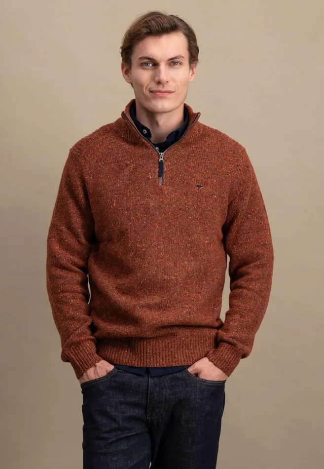 FYNCHHATTON Donegal Knitting Sweaters With Troyer Collar Steelwinter Whitenavynew Dijonflamecloud Blue Men Sweater