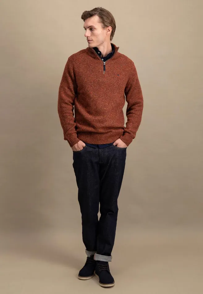 FYNCHHATTON Donegal Knitting Sweaters With Troyer Collar Steelwinter Whitenavynew Dijonflamecloud Blue Men Sweater