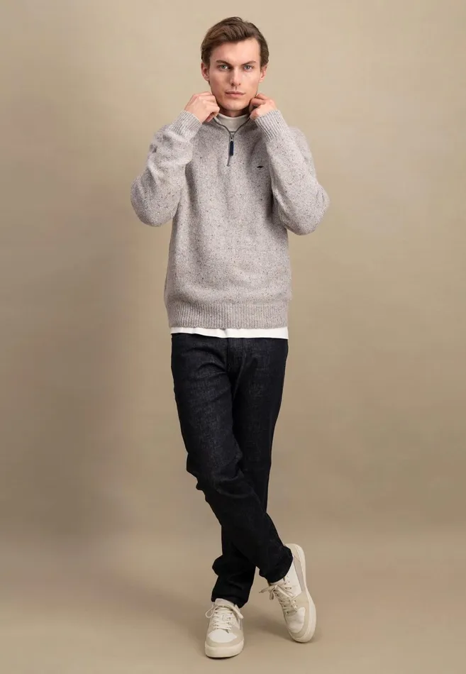 FYNCHHATTON Donegal Knitting Sweaters With Troyer Collar Steelwinter Whitenavynew Dijonflamecloud Blue Men Sweater