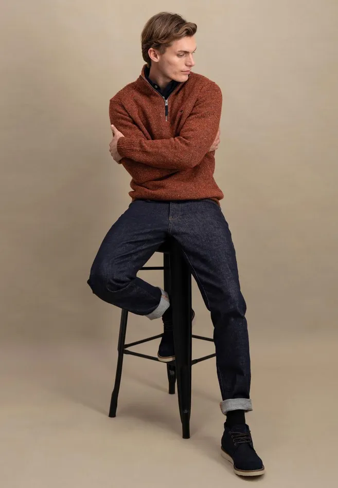 FYNCHHATTON Donegal Knitting Sweaters With Troyer Collar Steelwinter Whitenavynew Dijonflamecloud Blue Men Sweater