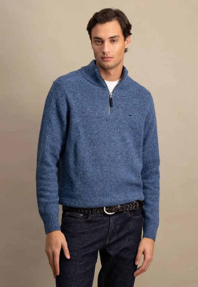 FYNCHHATTON Donegal Knitting Sweaters With Troyer Collar Steelwinter Whitenavynew Dijonflamecloud Blue Men Sweater