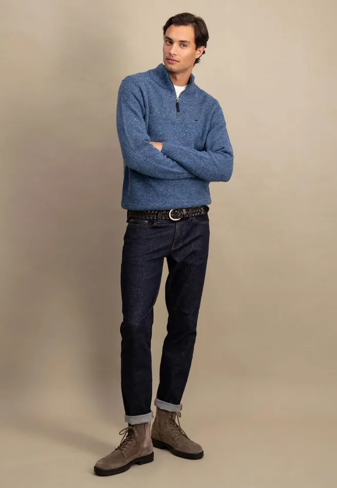 FYNCHHATTON Donegal Knitting Sweaters With Troyer Collar Steelwinter Whitenavynew Dijonflamecloud Blue Men Sweater