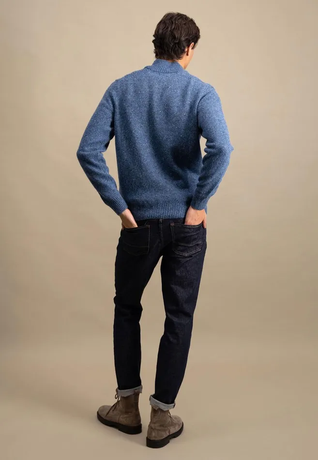 FYNCHHATTON Donegal Knitting Sweaters With Troyer Collar Steelwinter Whitenavynew Dijonflamecloud Blue Men Sweater