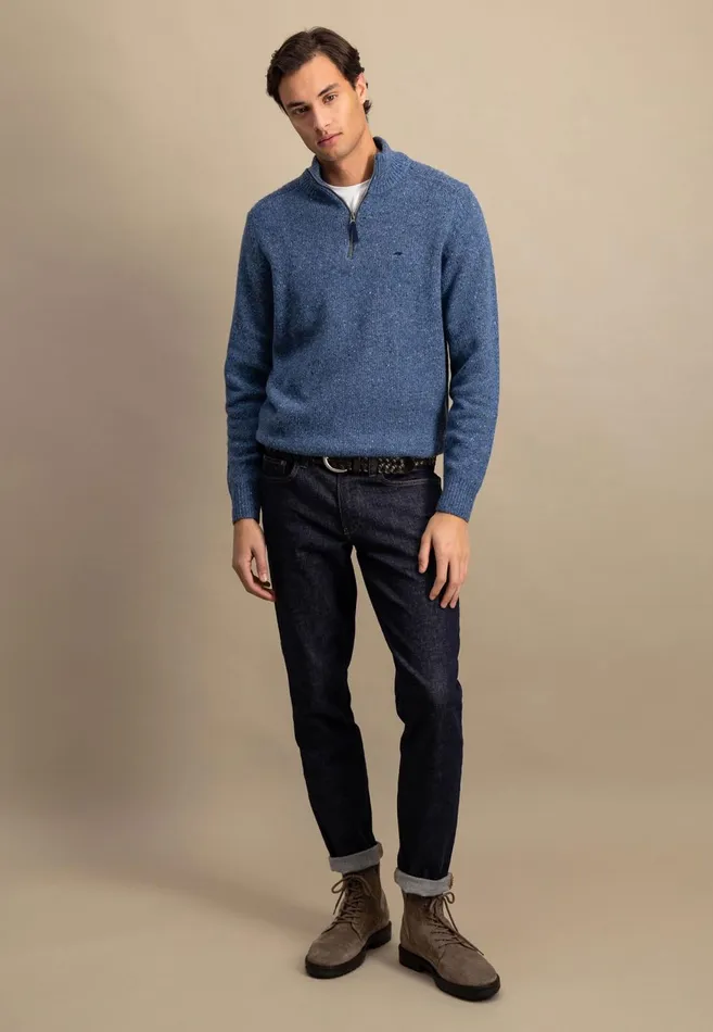 FYNCHHATTON Donegal Knitting Sweaters With Troyer Collar Steelwinter Whitenavynew Dijonflamecloud Blue Men Sweater