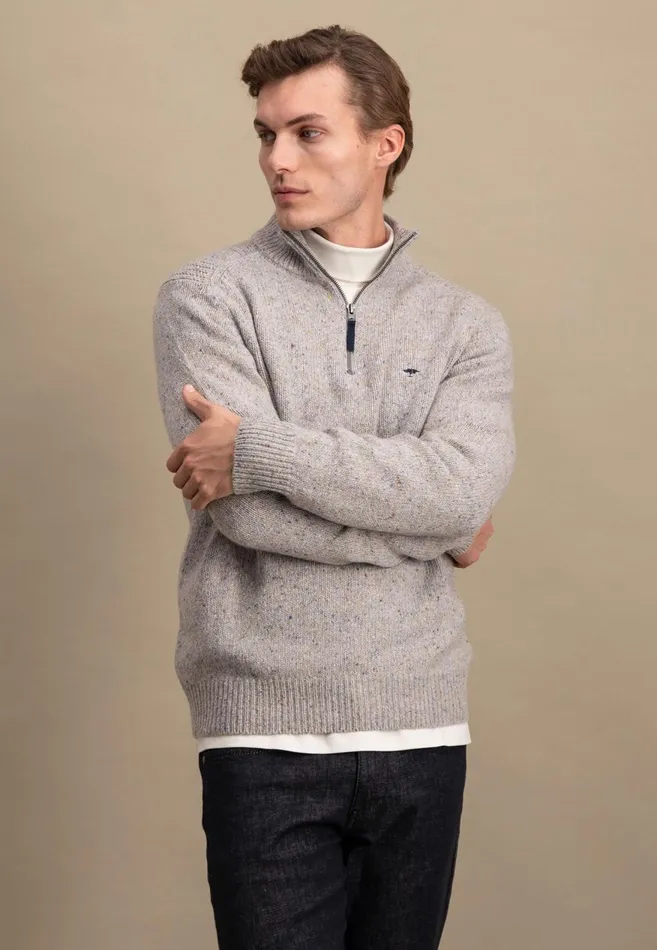 FYNCHHATTON Donegal Knitting Sweaters With Troyer Collar Steelwinter Whitenavynew Dijonflamecloud Blue Men Sweater
