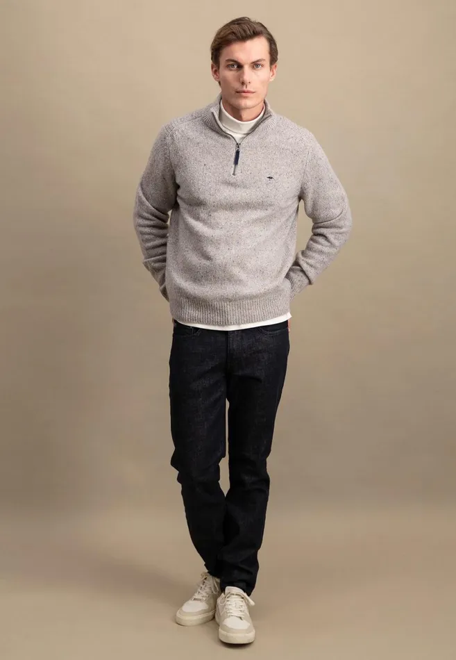 FYNCHHATTON Donegal Knitting Sweaters With Troyer Collar Steelwinter Whitenavynew Dijonflamecloud Blue Men Sweater