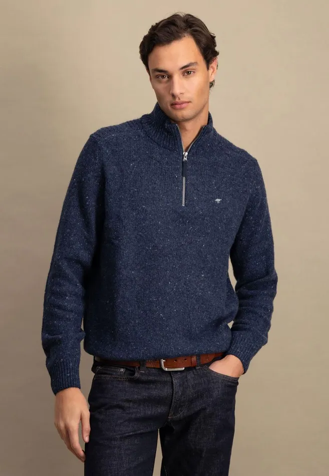 FYNCHHATTON Donegal Knitting Sweaters With Troyer Collar Steelwinter Whitenavynew Dijonflamecloud Blue Men Sweater