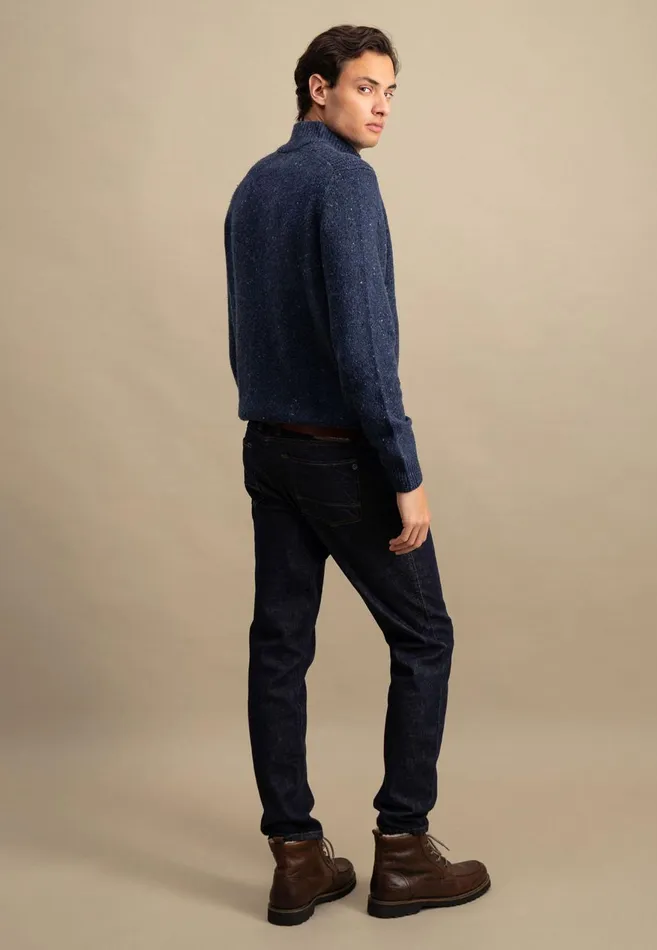 FYNCHHATTON Donegal Knitting Sweaters With Troyer Collar Steelwinter Whitenavynew Dijonflamecloud Blue Men Sweater