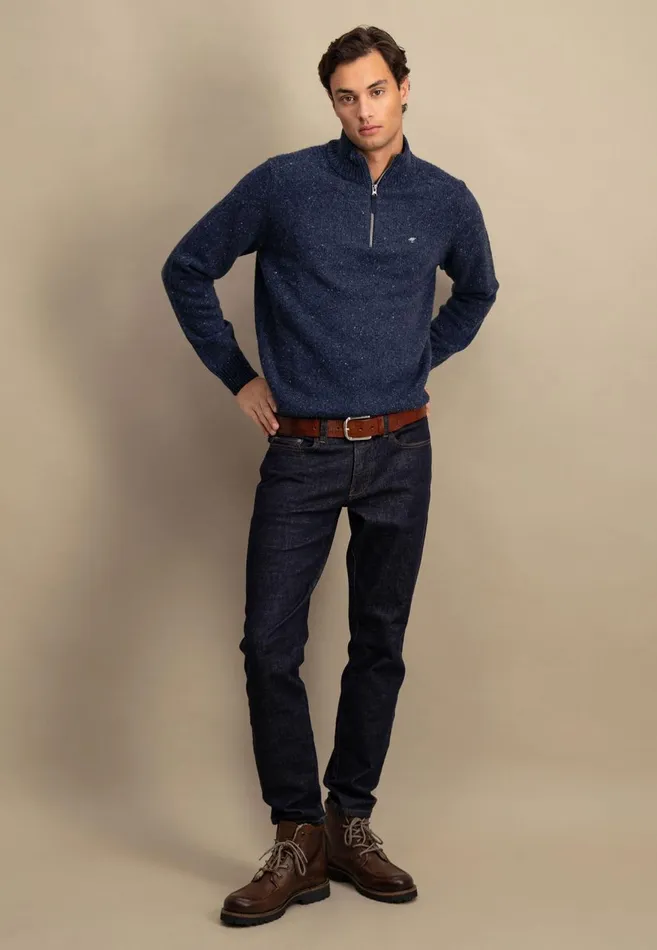 FYNCHHATTON Donegal Knitting Sweaters With Troyer Collar Steelwinter Whitenavynew Dijonflamecloud Blue Men Sweater