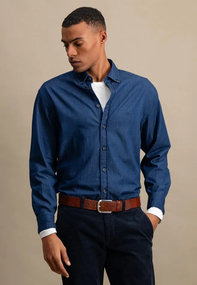 FYNCHHATTON Jeans Shirt With Buttondown Collar Navycrystal Blue Men Shirts