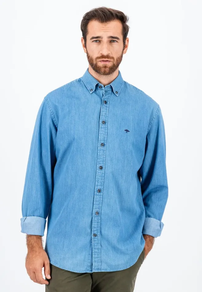 FYNCHHATTON Jeans Shirt With Buttondown Collar Navycrystal Blue Men Shirts