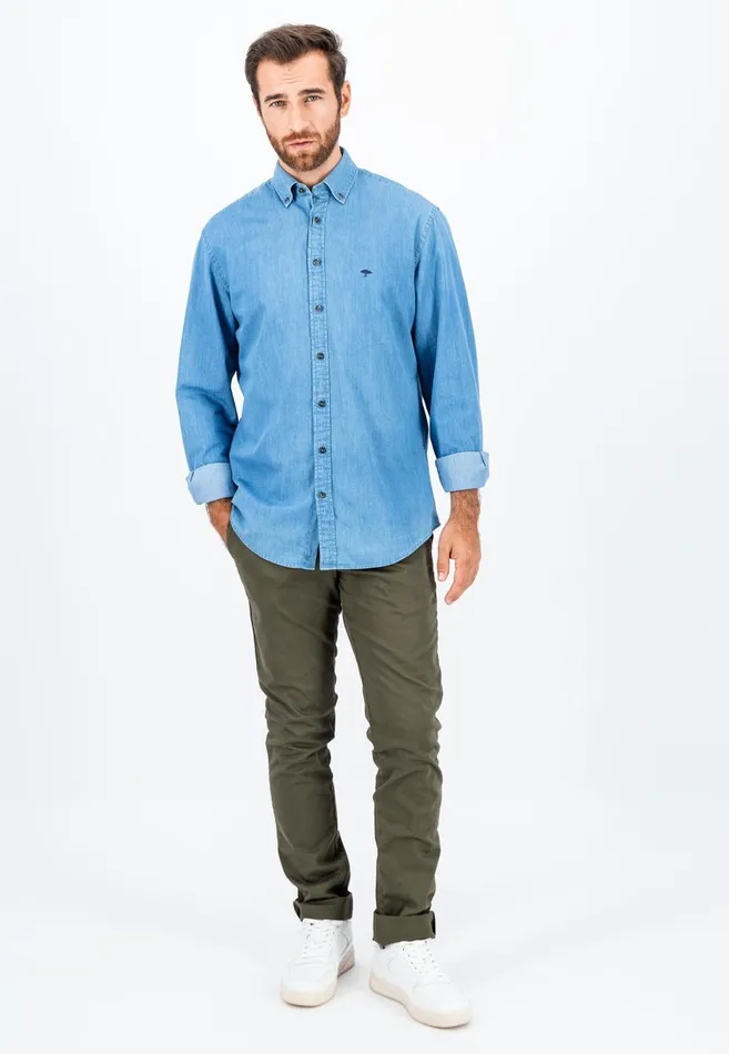 FYNCHHATTON Jeans Shirt With Buttondown Collar Navycrystal Blue Men Shirts