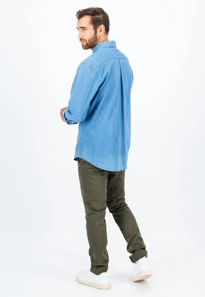 FYNCHHATTON Jeans Shirt With Buttondown Collar Navycrystal Blue Men Shirts