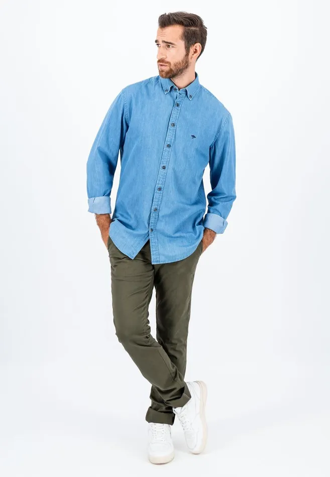 FYNCHHATTON Jeans Shirt With Buttondown Collar Navycrystal Blue Men Shirts