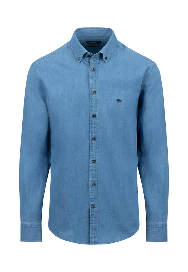 FYNCHHATTON Jeans Shirt With Buttondown Collar Navycrystal Blue Men Shirts