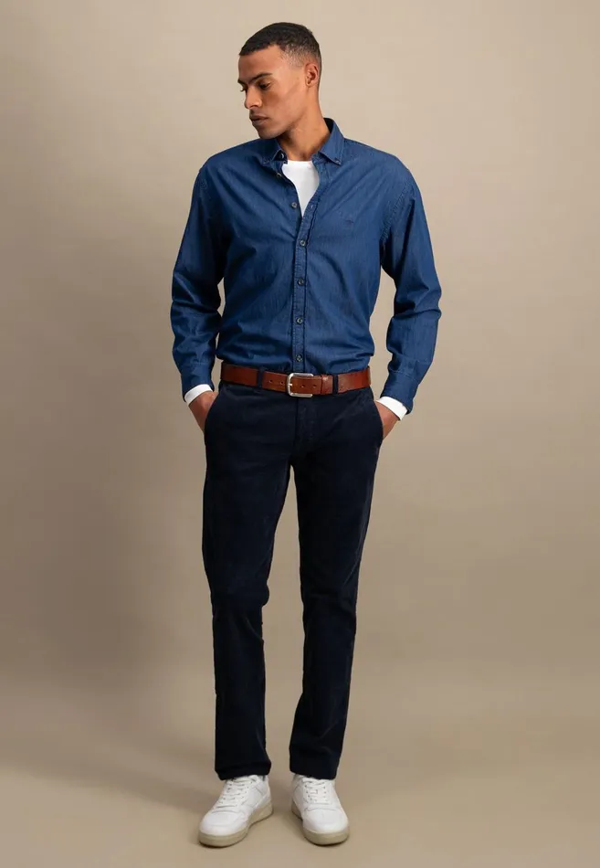 FYNCHHATTON Jeans Shirt With Buttondown Collar Navycrystal Blue Men Shirts