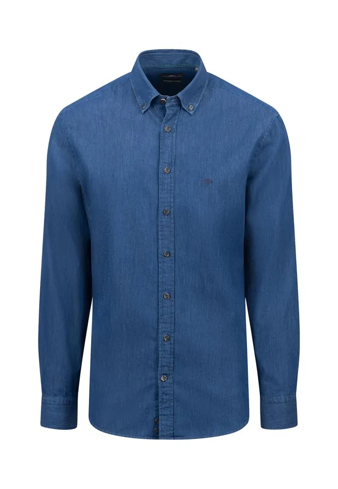 FYNCHHATTON Jeans Shirt With Buttondown Collar Navycrystal Blue Men Shirts