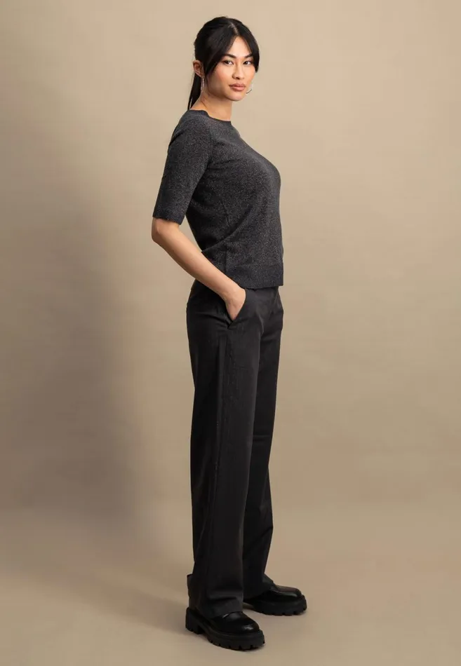 FYNCHHATTON Knitting Sweater With Short Sleeves Silver Graywarm Gray Women Sweater