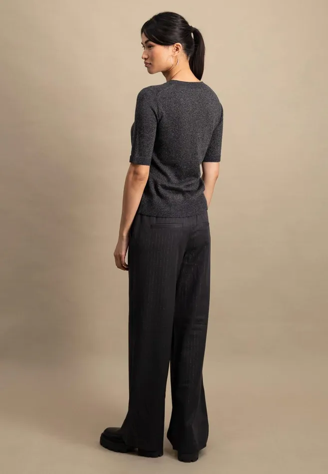 FYNCHHATTON Knitting Sweater With Short Sleeves Silver Graywarm Gray Women Sweater