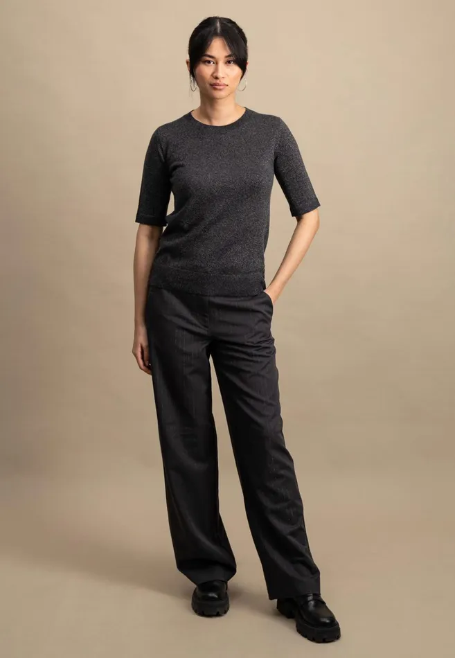 FYNCHHATTON Knitting Sweater With Short Sleeves Silver Graywarm Gray Women Sweater