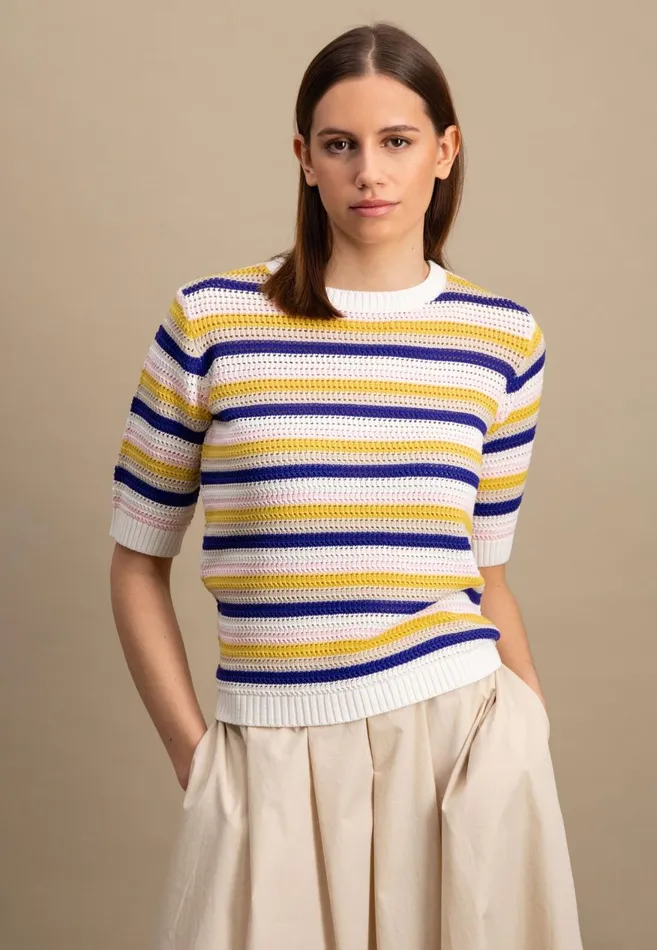FYNCHHATTON Knitting Sweaters With A Summer Strip Look Milk Women Sweater