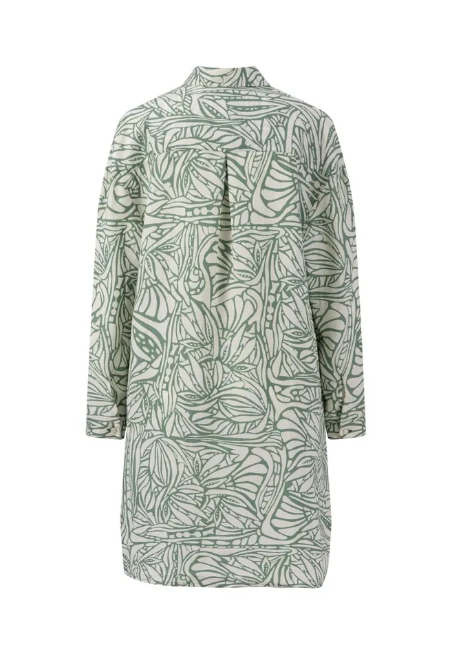FYNCHHATTON Linen Shirt Dress With Botanical Print Reed Greensafari Beige Women Dresses