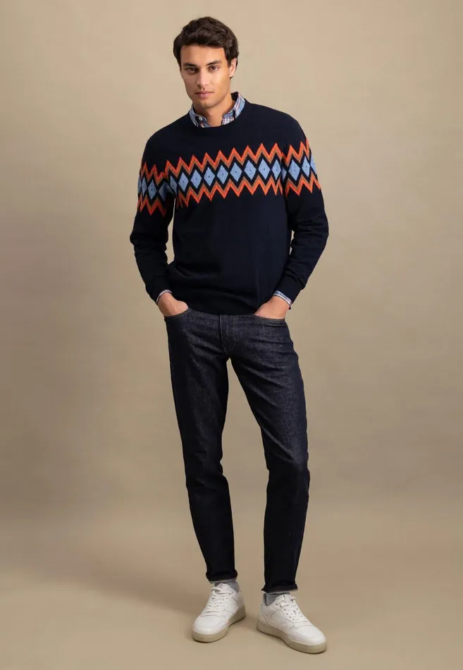 FYNCHHATTON Merinocashmere Knitting Sweater With Diamond Look Navy Men Sweater
