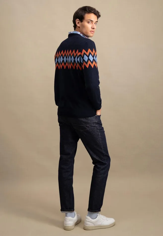 FYNCHHATTON Merinocashmere Knitting Sweater With Diamond Look Navy Men Sweater