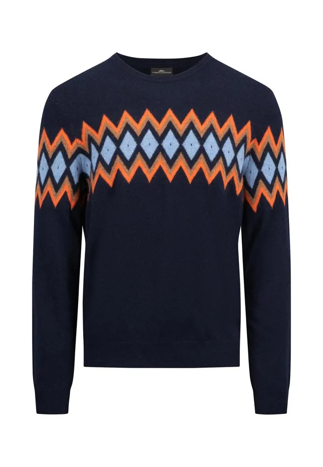 FYNCHHATTON Merinocashmere Knitting Sweater With Diamond Look Navy Men Sweater