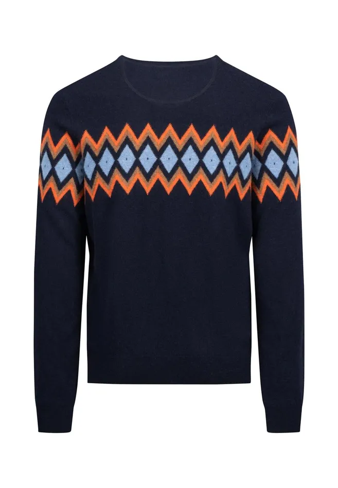 FYNCHHATTON Merinocashmere Knitting Sweater With Diamond Look Navy Men Sweater