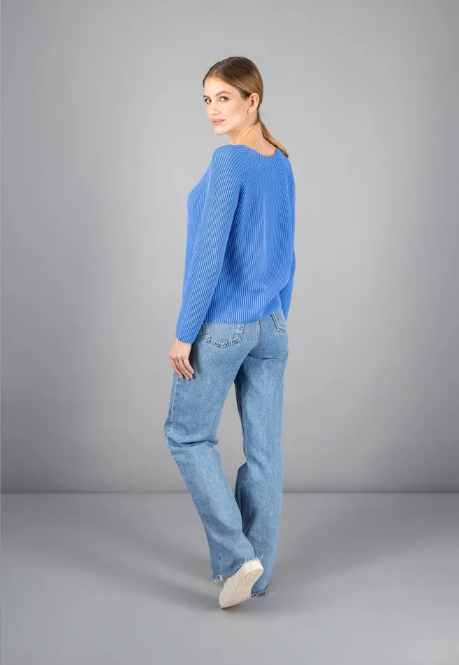 FYNCHHATTON Ribknit Jumper With Round Neckline Sky Bluenavypowder Rose Women Sweater FYNCHHATTON Ribknit Jumper With Round Neckline Sky Bluenavypowder Rose Women Sweater