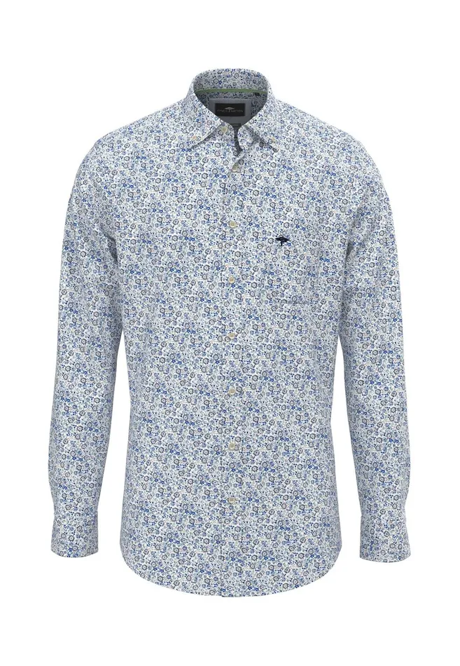 FYNCHHATTON Shirt With Buttondown Collar And Botanical Print Strong Bluenavy Men Shirts