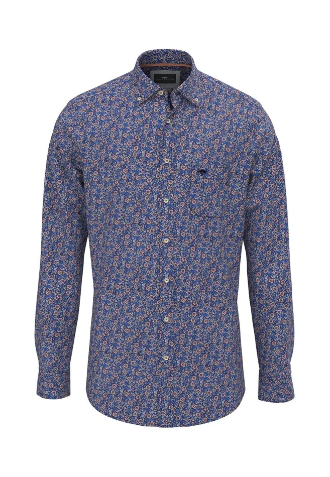 FYNCHHATTON Shirt With Buttondown Collar And Botanical Print Strong Bluenavy Men Shirts