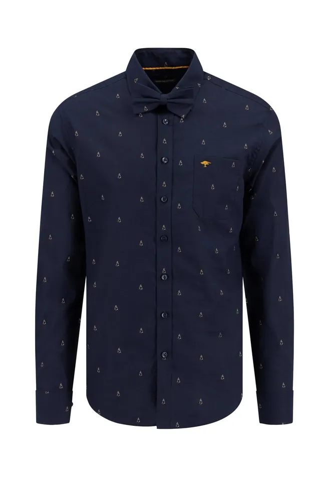 FYNCHHATTON Shirt With Minimal Print And Buttondown Collar Winter Whitehazeldark Navynavydark Blue Men Shirts