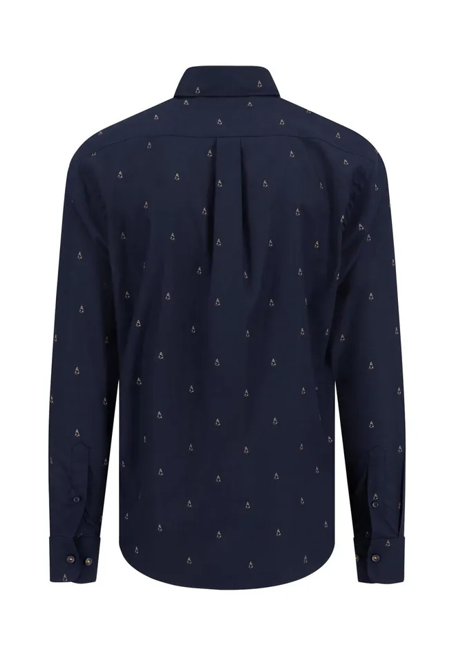 FYNCHHATTON Shirt With Minimal Print And Buttondown Collar Winter Whitehazeldark Navynavydark Blue Men Shirts