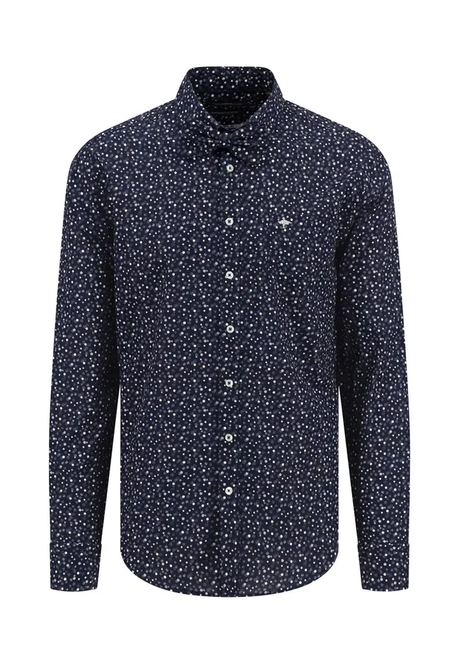 FYNCHHATTON Shirt With Minimal Print And Buttondown Collar Winter Whitehazeldark Navynavydark Blue Men Shirts