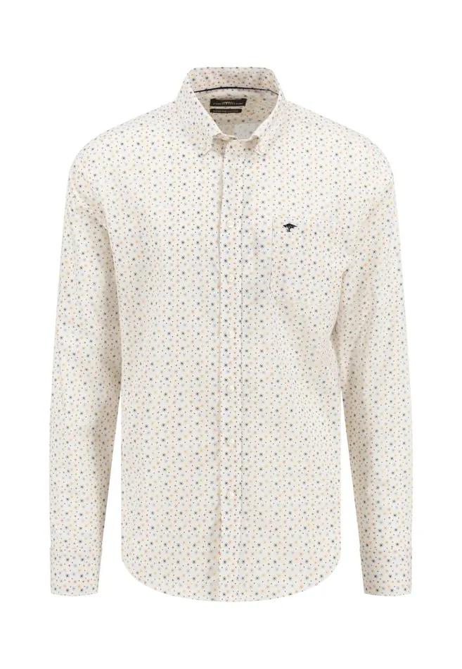 FYNCHHATTON Shirt With Minimal Print And Buttondown Collar Winter Whitehazeldark Navynavydark Blue Men Shirts