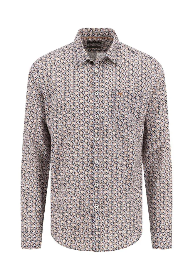 FYNCHHATTON Shirt With Minimal Print And Buttondown Collar Winter Whitehazeldark Navynavydark Blue Men Shirts