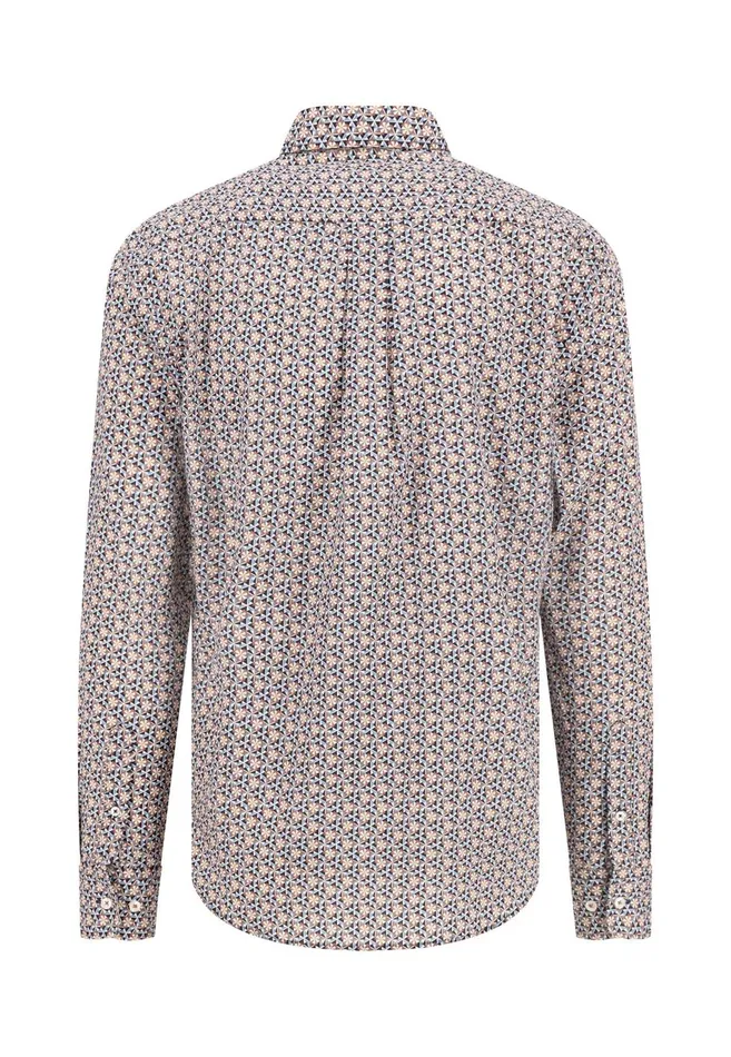 FYNCHHATTON Shirt With Minimal Print And Buttondown Collar Winter Whitehazeldark Navynavydark Blue Men Shirts