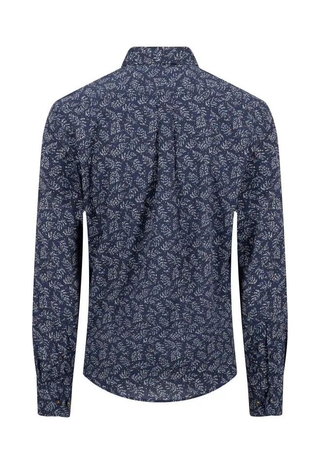 FYNCHHATTON Shirt With Minimal Print And Buttondown Collar Winter Whitehazeldark Navynavydark Blue Men Shirts