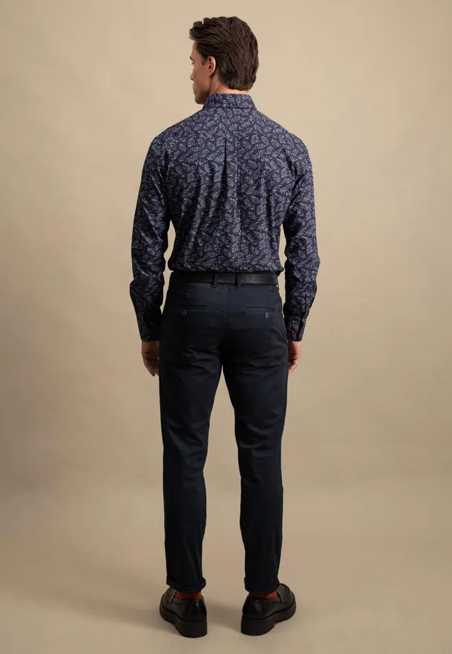 FYNCHHATTON Shirt With Minimal Print And Buttondown Collar Winter Whitehazeldark Navynavydark Blue Men Shirts