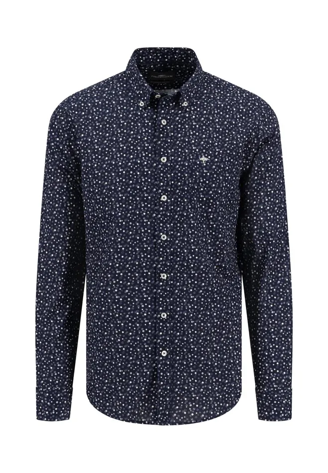 FYNCHHATTON Shirt With Minimal Print And Buttondown Collar Winter Whitehazeldark Navynavydark Blue Men Shirts