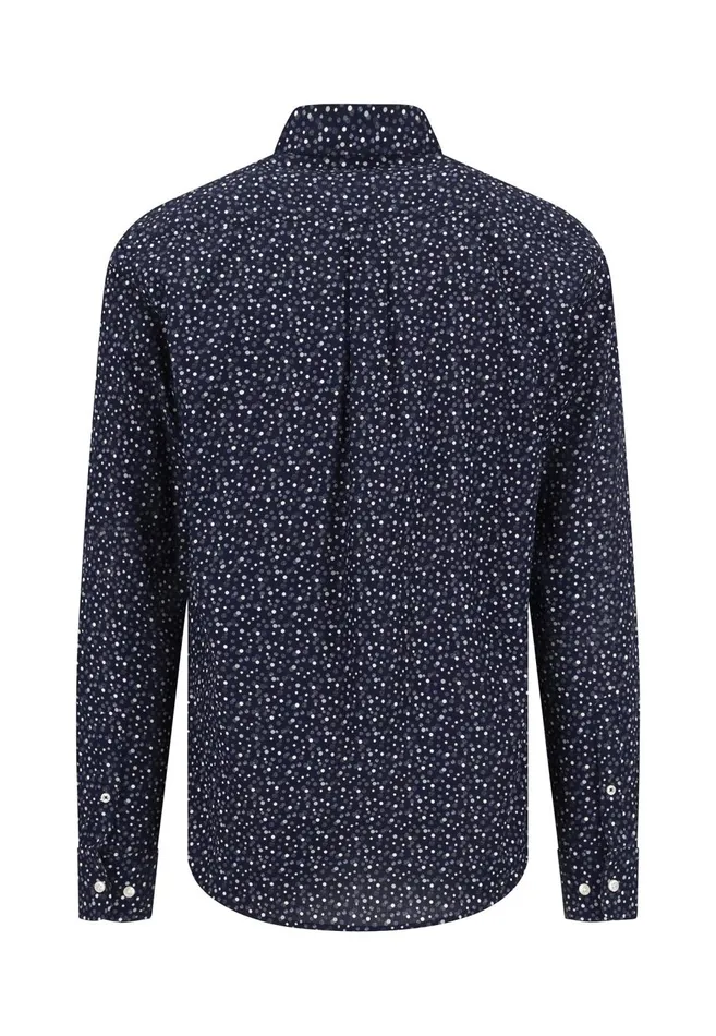 FYNCHHATTON Shirt With Minimal Print And Buttondown Collar Winter Whitehazeldark Navynavydark Blue Men Shirts