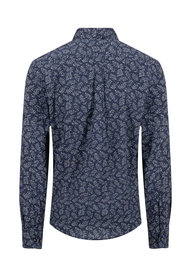 FYNCHHATTON Shirt With Minimal Print And Buttondown Collar Winter Whitehazeldark Navynavydark Blue Men Shirts