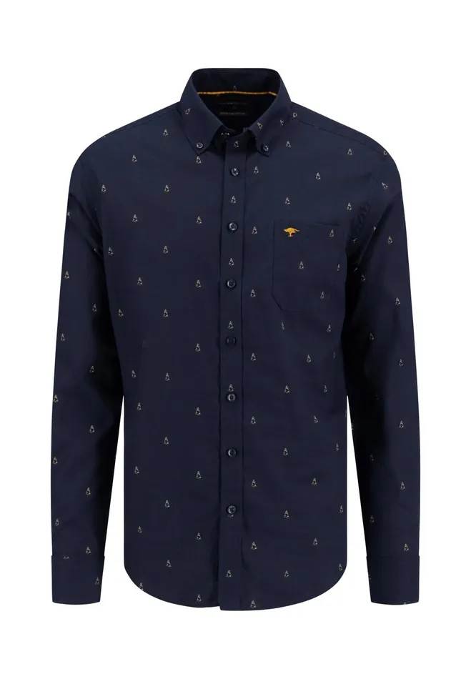 FYNCHHATTON Shirt With Minimal Print And Buttondown Collar Winter Whitehazeldark Navynavydark Blue Men Shirts